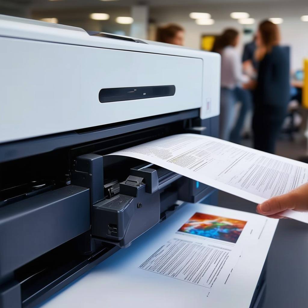 A closeup of the Epson WorkForce® Enterprise WFC21000 highspeed printer in an office or business setting-1