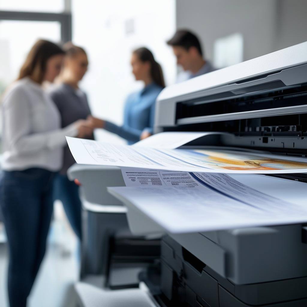 A closeup of the Epson WorkForce® Enterprise WFC21000 highspeed printer in an office or business setting