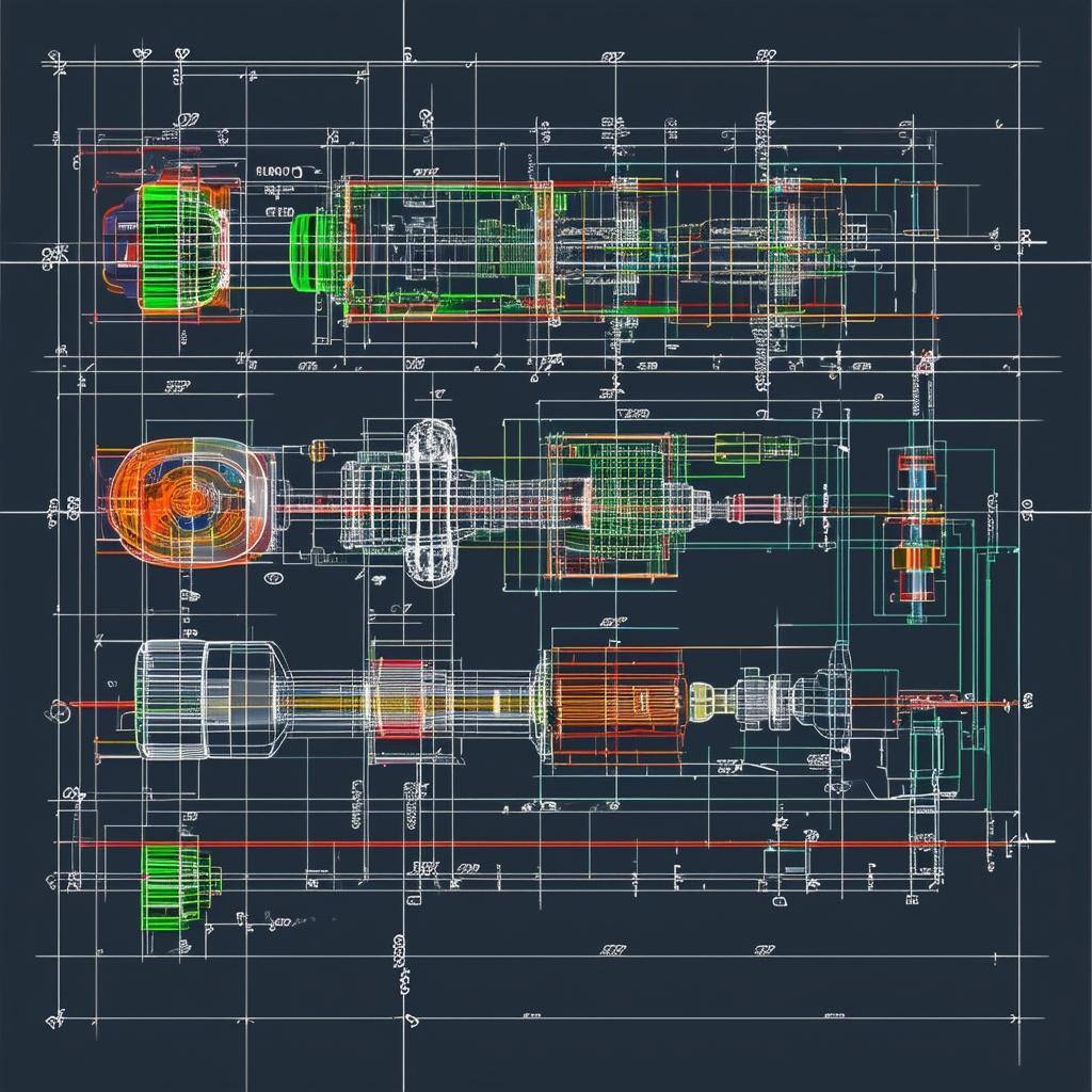 A detailed CAD drawing showing different components in color]