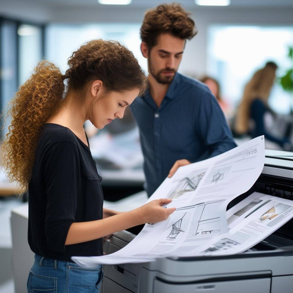 An office with multiple highspeed printers, like the Epson WFC21000 and HP DesignJet 3600, in action-2